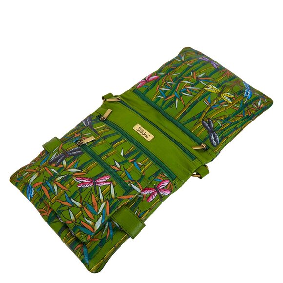 Hand-Painted Leather Women Green Multi-Compartment Crossbody Sling Bag - Picture 6 of 8